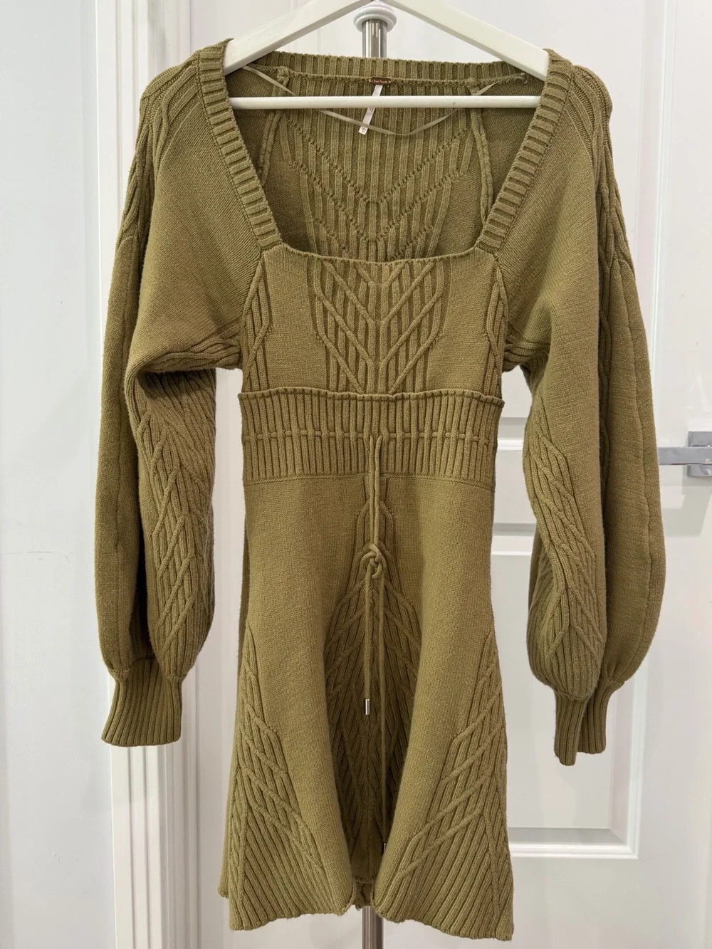 Free People Emmaline Moss Green Back Cutout Mini Sweater Dress Size XS